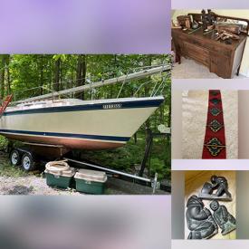 MaxSold Auction: This online auction features sailboat, gold, silver & costume jewelry, coins, art pottery, teacup/saucer sets, decorative plates, Paula Beck art, drop-leaf table, live plants, small kitchen appliances, area rugs & runner, wicker armchairs, Adirondack chairs, fire pit, patio furniture, seashell collection, Indigenous carvings & prints, wood carvings, office desk, craft supplies, TVs, fabric, vintage tools, antique gramophone & records, scuba gear, toys, decanters, sewing machine, collector plates, vinyl records, games, canning supplies, garden tools, power & hand tools, dollhouse, golf clubs, and much, much, more!!!