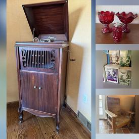 MaxSold Auction: This online auction features yard art, patio furniture, area rug, vintage A’s sports collectibles, live plants, antique stained glass hutch, antique sewing machine, antique desk chairs, antique roll top desk, desktop computer, printer, day/trundle bed, teacup/saucer sets, men’s & women’s clothing, cedar chest, TV,  amber, ruby, & green glassware, Depression glass, plant pots, art glass, mini nutcrackers, antique Stickley chair, craft supplies, barstools, Raikers bears, Carnival glass, quilt, and much, much, more!!!