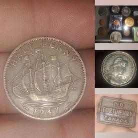 MaxSold Auction: This online auction features antique coins, tokens, US & Canadian coins, stick pin, boot vase, antique paper umbrella, watches, duck decoys, and more!