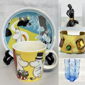 MaxSold Auction: This online auction features brass collectible, art pottery, Modernist wall sculpture, silver & costume jewelry, teacup/saucer sets, art glass, decanters, vintage lighters, antique crock, art books, area rug, silver jewelry, Wade figurine, and more!