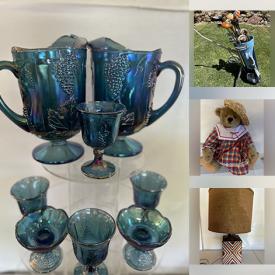 MaxSold Auction: This online auction features teacup/saucer sets, art glass, antique Victorian armchairs, Tiffany-style lamps, stained glass bar cart, bell collection, milk glass, steins, sewing machines, Raikes bears collection, fabric, yarn, area rug, board games, toys, lunchboxes, Disney collectibles, Depression glass, antique typewriter, golf clubs, VanderBear wear, Carnival glass, Beanie Babies, and much, much, more!!!