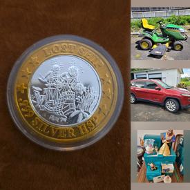 MaxSold Auction: This online auction features Jeep Cherokee, Swarovski collectibles, desk, TV, sports collectibles, model trains, sewing machine, collector plates, Robert Bateman print, oil lamp, art glass, glass topped tables, Disney collectibles, stamps, decanters, small kitchen appliances, garden tools, pallet jack, power & hand tools, lawnmowers, compressor, pressure washer, patio furniture, garden art, vinyl records, riding lawn mower, BBQ grill, gold & costume jewellery, watches, coins, tokens, and much, much, more!!!