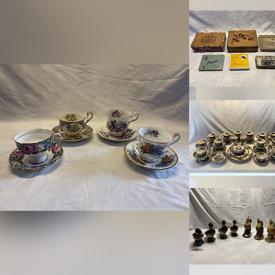 MaxSold Auction: This online auction features rooster & duck pottery, art glass, tobacciana, vintage tins, teacup/saucer sets, decorative plates, glassware sets, demitasse/saucer sets, head vases, and pottery/porcelain from McCoy, Hull, Blue Mountain, Haeger, Shawnee, Canadian, German, British, Wedgwood, Johnson Bros. Ridway, and much, much, more!!!