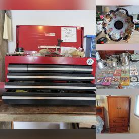 MaxSold Auction: This online auction features decorative plates, dining table & chairs, leather furniture, small kitchen appliances, glass top table,  bedroom furniture, area rug, toolbox, tools, DVDs, and more!