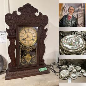 MaxSold Auction: This auction features Teak Bedroom Suite, Coalport Dinnerware, Jewelry, Royal Doulton Figurines, Mantle Clock, Tea Cups, Dining Suite, Framed Art, Books, Kitchenware, Houseplants, Lamps, Generator, Patio Furniture, Luggage, Office Supplies, Linens, Sterling Flatware,  Garden Tools, Decoy Ducks,  Ice Box, Hardware and much much more!