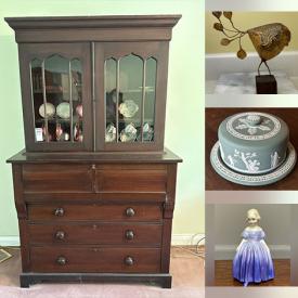 MaxSold Auction: This online auction features vintage Wedgwood pieces, garden art, vintage costume jewelry, antique car lamps, crockery, Royal Doulton figurine, area rug & runner, antique hall tree, antique walnut bed, soapstone carvings, antique inkwell, Evesham, outerwear, vintage camera, children’s books, antique sterling dresser set, and more!