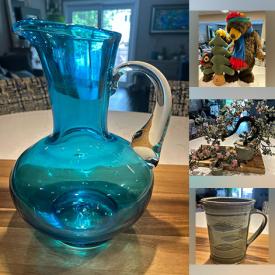 MaxSold Auction: This online auction features plant pots, decanters, art glass, NIB Party Lite pieces, Blue Mountain pottery, Cranberry glass, art pottery, Milk glass, Carnival glass, Hoselton sculptures, Avon collectibles, jade/stone trees, perfume bottle, sports equipment, new wine gift bags, monitors, metal wall art, and much, much, more!!!