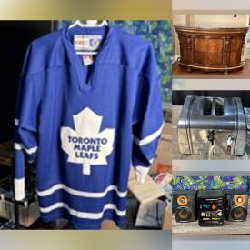 MaxSold Auction: This online auction features stand alone bar, dining table & chairs, glass floor lamp, desk & chair, TVs, sleigh bed, four poster bed, electric fireplace, refrigerator, collector plates, decanter set, small kitchen appliances, jerseys, craft supplies, games, fitness gear, bar stools, privacy screens, and more!