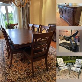 MaxSold Auction: This online auction features chandeliers, floor lamp, exercise equipment, counter stools, bedroom furniture, sunburst mirror, patio furniture, garden tools, BBQ grill, camping gear, and more!