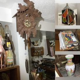 MaxSold Auction: This online auction features cuckoo clock, stained glass light, antique dresser, children’s books, porcelain dolls, Keirstead prints, collector plates, comics, watches, oil lamps, millk glass, art glass, art pottery, decanter sets, teacup/saucer sets, collector spoon collection, novelty teapot collection, vintage tins, matchbook collection, anniversary clocks, insulators, S & P shaker collection, vintage bottles, NIB Barbies, Avon bottles, sports collectibles, Wade figures, and much, much, more!!!