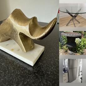MaxSold Auction: This online auction features glass/marble table, pull-out couches, video game controller, TVs, refrigerators, small kitchen appliances, electric stoves, garden planters, portable AC unit, area rugs, glass dining table, NIB warm air blowers, dishwashers, pendant lights, washer & dryer, and more!!