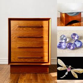 MaxSold Auction: This online auction features teak furniture, MCM chairs, Art Deco table lamp, industrial pendant lights, vintage jewelry, art glass, and loose gemstones such as sapphires, citrine, emeralds, tanzanite, aquamarines, rubies, peridots, and much, much, more!!