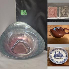 MaxSold Auction: This online auction features costume jewelry, teacup/saucer sets, Evesham, puzzles, toys, art glass, CDs, stamps, vintage tea trolley, antique books, Wade whimsies, sports collectibles, Russell Wright teapot, coins, toys, Pokemon cards, Depression glass, Delft, children’s books, comics, and much, much, more!!!