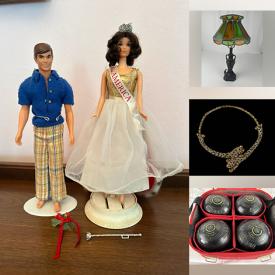 MaxSold Auction: This online auction features toys, carnival glass, sports equipment, Fenton glass, games, NIB Barbies, watches, coins, puzzles, gemstones, gold & costume jewelry, Royal Doulton figurine, art glass, comics, sports trading cards, CDs, rope light, Russel Wright teapot, lightbox, Funko Pop! Bunnykins, fashion dolls, cookie jar, Hess vehicles, slag glass lamp, camera, vintage bottles, bike, and more!