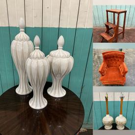 MaxSold Auction: This online auction features leather sofas, vintage walnut desk, vintage Otsuka Kagu chairs, barstools, office chairs, novelty lamps, cookie jar, novelty teapot, area rug, mirrors, and more!