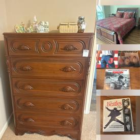 MaxSold Auction: This auction features Framed Art, Lamps, Drinkware, Dishes, Microwave, Pots and Pans, Books, Barstools, Seating, Samsung TV, DVDs, CDs, Blue Wedgwood, Bose Stereo, Vacuum, Bedroom Suite, Linens, Towels, Thimbles,  Camera, Board Games, Cuckoo Clock, LPs, Cowboy Boots, Ladder,   and much much more!