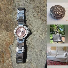 MaxSold Auction: This online auction features convertible sofa, folding bike, vintage floor mat, art glass, antique pewter chargers, vintage brass sconces, stamps, silver & costume jewelry, watches, women’s clothing & shoes, textured stone tiles, video games, patio furniture, garden art, planters, live trees, trinket boxes, and more!