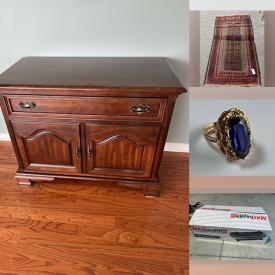 MaxSold Auction: This online auction features NIB fitness gear, golf clubs, coins, gold & gemstone jewelry, watches, area rugs, collector plates, wingback chairs, art pottery, wicker furniture, live plants, curio cabinet, Byers’ Choice carolers, Royal Doulton figurine, costume jewelry, and more!