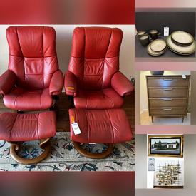 MaxSold Auction: This online auction features printer, office supplies, desk & chair, exercise equipment, golf clubs, craft supplies, lingerie chest, table & floor lamps, art glass, chinoiserie cabinet, area rugs, art pottery, pedestal dining table, decanter, small kitchen appliances, vinyl records, Ekornes recliners, TV, metal wall art, garden pots, live plants, washer, gas dryer, garden tools, and more!