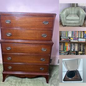 MaxSold Auction: This online auction features stereo components, Victorian Parlour chairs, vintage cuckoo clock, TV, Royal Doulton figurine, teacup/saucer sets, vintage Pyrex, art glass, brass collectibles, Laurentian pottery, DVDs, Blu-ray discs, vintage vanity, patio furniture, area rugs, glider chairs, sewing machine, telescope, vintage typewriter, wood carvings, decanter, trinket boxes, garden art, plant pots, cedar chest, outerwear, women’s clothing, Disney collectibles, CDs, vinyl records, laser discs, and much, much, more!!!