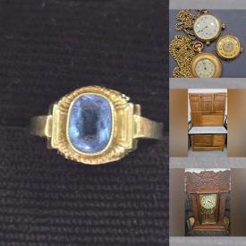 MaxSold Auction: This online auction features Shawnee pottery, gemstone jewelry, metal wall art, Royal Doulton figurine, vintage bottles, souvenir spoons, steins, S & P shakers, vintage Prama, Hoosier cabinet, pearl jewelry, Tiffany style table lamp, vintage advertising thermometers, Deacons bench, pocket watches, and more!