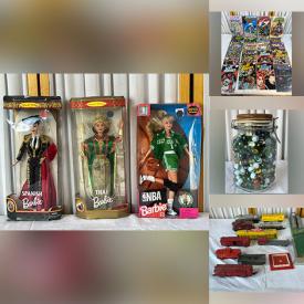 MaxSold Auction: This online auction features NIB porcelain dolls, NIB Barbies of the world collection, vinyl records, NIP action figures, Barbie horses, graphic novels, comics, sports action figures, marbles, snuff bottles, model train set & accessories, and more!