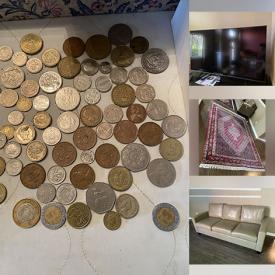 MaxSold Auction: This online auction features area rugs, cast-iron planter, chest freezer, armchairs, file cabinets, stone woodblock art, quilts, garden tools, shelving, hardware, stained glass panel, TV, decanters, binoculars, art glass, antique armoire, exercise equipment, and more!