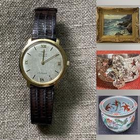 MaxSold Auction: This auction features Omega Seamaster, Movado Watch, Jewelry, Bank Notes, Diamond Ring, Area Rug, Snuff Bottles, Cinnabar , PedDelfin Figurines, Lalique Crystal, Sunglasses, Vases, Bar Trays, Figural Decanters, Paintings, Diecast Vehicles, Jugs, Bat Trays, Coke Thermometer, Royal Doulton Figurines, Antique Tools, Bone China , Top Hat, Antique Seating and much much more!