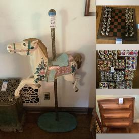 MaxSold Auction: This online auction features carousel horse, vintage Roseville pottery, Depression glass, decanter, art glass, animal figurines, small kitchen appliances, Bauer pottery, teacup/saucer sets, oven, washer, cookie jars, puzzles, vinyl records, pet products, antique tea cart, stained glass lamp, vintage typewriter, DVDs, antique cast iron fireplace, area rug, watches, vintage glass ornaments, vintage toys, TVs, vintage postcards, games, air purifiers, art pottery, gemstones, men’s & women’s clothing, costume jewelry, watch, and much, much, more!!!