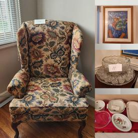 MaxSold Auction: This online auction features decanter sets, art glass, vintage bucket chair & tea couch, teacup/saucer sets, TVs, heater, women’s shoes, leather recliner, air purifier, brass table & bowls, abstract sculpture, metal wall plates, upright piano, African art, cedar chests, four-poster bed, jewelry cabinet, Sentry safe, drum set, DVDs, and more!
