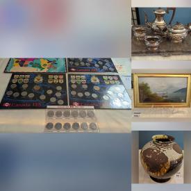 MaxSold Auction: This online auction features coins, stamps, medallions, tokens, banknotes, watches, collectible pins, costume jewelry, art glass, Pinknash pottery, art pottery, decanter, vintage TV lamp, and more!