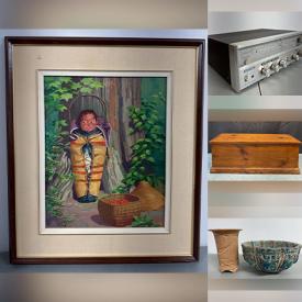 MaxSold Auction: This online auction features art glass, vintage Geobel figurines, art pottery, stone carvings, teacup/saucer sets, perfume bottles, silver & costume jewelry, mini cloisonne teapot, Roger Tory Peterson prints, John Petrella print, beveled mirrors, antique blanket chest, helmet desk lamps, stereo components, sports trading cards, Pokemon cards, fishing gear, snuff bottles, and much more!n