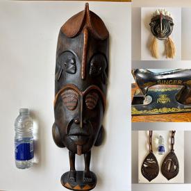 MaxSold Auction: This online auction features carved African masks, carved African sculpture, framed batik prints, South American mask, Latin American wood carvings, Indigenous art, Judaica, art pottery, crystal pieces, antique sewing machine, and more!