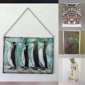 MaxSold Auction: This online auction features art pottery, Depression glass, art glass, antique snowshoes, antique stain glass panel, crocks, antique milk glass, vintage Pyrex, Indigenous artwork, antique wall plaques, teacup/saucer sets, jade carvings, antique ashtray, fossils, antique ginger jar, Ernst Dorn paintings, vinyl records, and more!