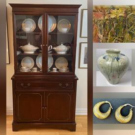MaxSold Auction: This online auction features dining room table & chairs, vintage club chair, antique inlaid bench, decorative plates, sterling, gold & costume jewellery, watches, art pottery, vintage writing desk, ceramic vase collection, Moorcroft, table lamps, John MacGillvray prints, art glass, and more!