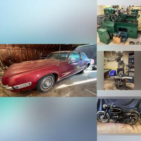 MaxSold Auction: This online auction features Velocette motorcycle, Ford Thunderbird, comics, coins, gold, silver & gemstone jewelry, pewter pendants, costume jewelry, Fiestaware, antique miner’s lamp, art pottery, wood carvings, metal sculptures, stein, teacup/saucer sets, perfume bottle, art glass, Fenton glass, area rugs, vintage cameras, power & hand tools, guitars, mandolin, autoharp, violin, pallet lift, meter collection, ping pong table, generator, scissor lift, engine hoist, tig welder, lathe, end mill, reloader, and much, much, more!!!
