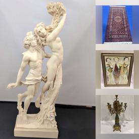 MaxSold Auction: This online auction features glass top dining table, art glass, Egyptian replica figurines, Egyptian costume jewelry, papyrus paintings, 3D metal plaques, trinket boxes, Russian wooden figurines, souvenir figurines & snow globes, leather furniture, candelabra lamps, mantel clock, area rugs, Moroccan poof ottomans, bar stools, watches, porcelain dolls, Legos, sports apparel, nesting dolls, sports memorabilia, costumes, bikes, and much, much, more!!!