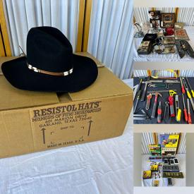 MaxSold Auction: This auction features LP records, Harley Davidson Collectibles, Mineral Collection, Eagle Figural Lamp, Cowboy Hat, Lighting, Painting Supplies, Commercial Immersion Blender, Gold Color Flatware, Jorgensen Wood Clamps, McDonalds Pins, Pottery, Hand Tools, Kitchen Sink and much much more!