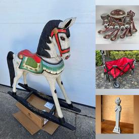MaxSold Auction: This online auction features small kitchen appliances, antique wooden floats, antique Folk Art clogs, pet products, sewing supplies, Burmese lacquer plate, oil lamp, MCM statue, woodworking tools, antique bottles, perfume bottles, art pottery, antique carousel rocking horse, wood carvings, wall masks, and much, much, more!!!