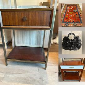MaxSold Auction: This auction features  West Elm Sectional, Prada Wallet,  Figural Wool Carpet , Donna Karan Handbags, Karim Rashid Neon Chess Set,  Silver Cameo,  Desk Chair,, Samsung TV,  Figural Wool Carpet Mitchell Gold End Table , Shelving,  and much much more!