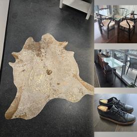 MaxSold Auction: This online auction features cowhide rug, men’s shoes, glass top table & desk, small kitchen appliances, wine rack, women’s clothing, counter stools, desk, BBQ grill, area rug, plant pots, and more!