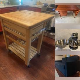 MaxSold Auction: This online auction features a delightful assortment a delightful assortment of mid-century modern furniture (includes Maurice Villency, Winchendon Furniture, Ethan Allen) and new furniture (includes American Leather Co sleeper sofa, handmade Maple butcher block), brightly colored unique artwork, pottery and woven wool rugs, high end appliances (includes KitchenAid, Miele, Cuisinart), sporting equipment (EMS Kayaks, NordicTrack, weight machines), crafting/hobby supplies (includes potters wheel, EarthLite massage table), garden, tools, ladders, patio (includes Vermont Casting Grill, Outdoor furniture) and general housewares … and so much more!