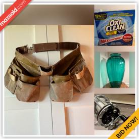 MaxSold Auction: This online auction features plant pots, canning kit, power tools, small kitchen appliances, pet products, milk glass, art pottery, costume jewelry, shelf sitters, art glass, leather work gloves, storage containers, vintage embroidered tapestries, and more!n