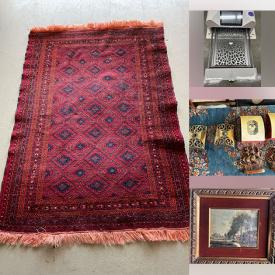 MaxSold Auction: This online auction features vintage bottles, coins, clay wall mask, Indigenous art, painting supplies, small kitchen appliances, Hoselton sculpture, binoculars, vintage Nike shoes, tires, costume jewelry, watches, woodblock prints, autoclave, TV, laptops, brass collectibles, area rugs, art glass, perfume bottles, and more!