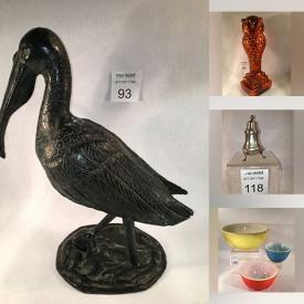 MaxSold Auction: This online auction features art glass, decanter, vintage crackle glass, Ted Jolda tumblers, art pottery, Raku vase, Vivian Tanner sculpture, Katy Fogg pottery, ceramic wall art, cloisonne vase, vintage ocarina instruments, Japanese Satsuma, vintage hand carved plaque, vintage bottle, Hoselton sculptures, vintage Oaxaca jug, Ken Broadland bowls, nesting dolls, art books, Lucite jewelry & paperweights, vintage Pyrex, and much, much, more!!!