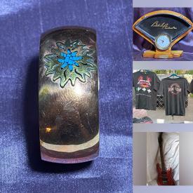 MaxSold Auction: This online auction features silver & costume jewelry, gemstone jewelry, watches, pearl jewelry, display clock, vintage toy, antique porcelain clock, acorn lamp, sports collectibles, teter machine, garden tools, hand tools, bar stools, commercial display cases, power washer, guitars, air compressor, rock band t-shirts, and more!