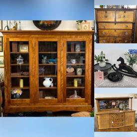 MaxSold Auction: This online auction features cedar wardrobe closet, area rugs, bar chairs, antique rope bed, antique blanket chests, antique fireplace fender, antique display cabinet, cedar chest, vinyl records, retail store counter, vintage sealers, insulators, antique oil lamps, teacup/saucer sets, vintage books, decorative plates, stoneware jug, milk glass, rocking chairs, Fenton glass, sewing machine, Holiday Barbies, DVDs, marble vanity top, bike, women’s clothing, and more!