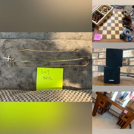 MaxSold Auction: This auction features Gold Jewelry, Armchairs, Sewing Supplies, Garden Accessories, Board Games, CDs,  70" TV, Bose Speakers ,Lamps, Hats, Suitcases, Clothing , Shoes, Leather Sofa, Books, Tempur-pedic Mattress, Dressers, Home Decor, Flatware, Dishes, Microwave, Area Rugs, Stationary, Garden Tools, Poker Table, Dining Furniture, Dressers, Extension Cords  and much much more!