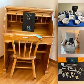 MaxSold Auction: This online auction features antique secretary desk, cranberry glass, hobnail glass, Depression glass, Gibson teapots, Indigenous carvings, antique Nippon, roll top desk, costume jewelry, Sadler teapot, crackle glass, art glass, milk glass, trinket boxes, collectible plates, S & P shakers, leather chair, adjustable bed, lift chair, table lighters, desks, planters, Carnival glass, collectible spoons, teacup/saucer sets, Bosson’s wall masks, stained glass hangings, and more!