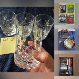 MaxSold Auction: This online auction features Waterford crystal, decorative plates, art pottery, stained glass panel, John Beck photographs, art supplies, video game system & games, games, art books, area rugs, cameras, portable AC unit, tire rims, small kitchen appliances, office supplies, and more!